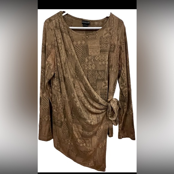 Citiknit Wrap Around Blouse Top, Artsy Geometric Print, Brown, Woman’s Size S - Picture 1 of 7